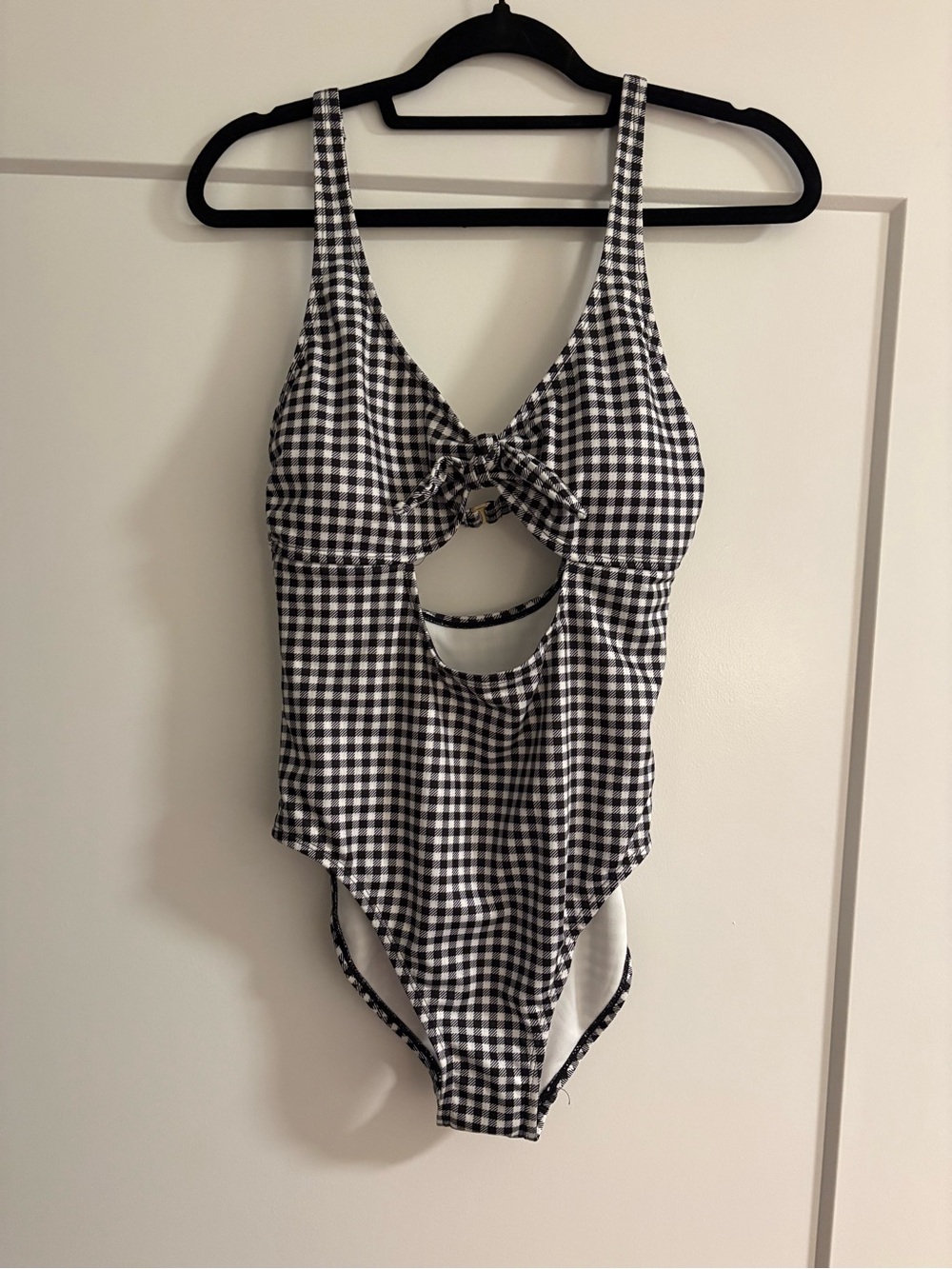 Women’s Black & White Gingham Tie-Front One-Piece Swimsuit - Picture 1 of 8